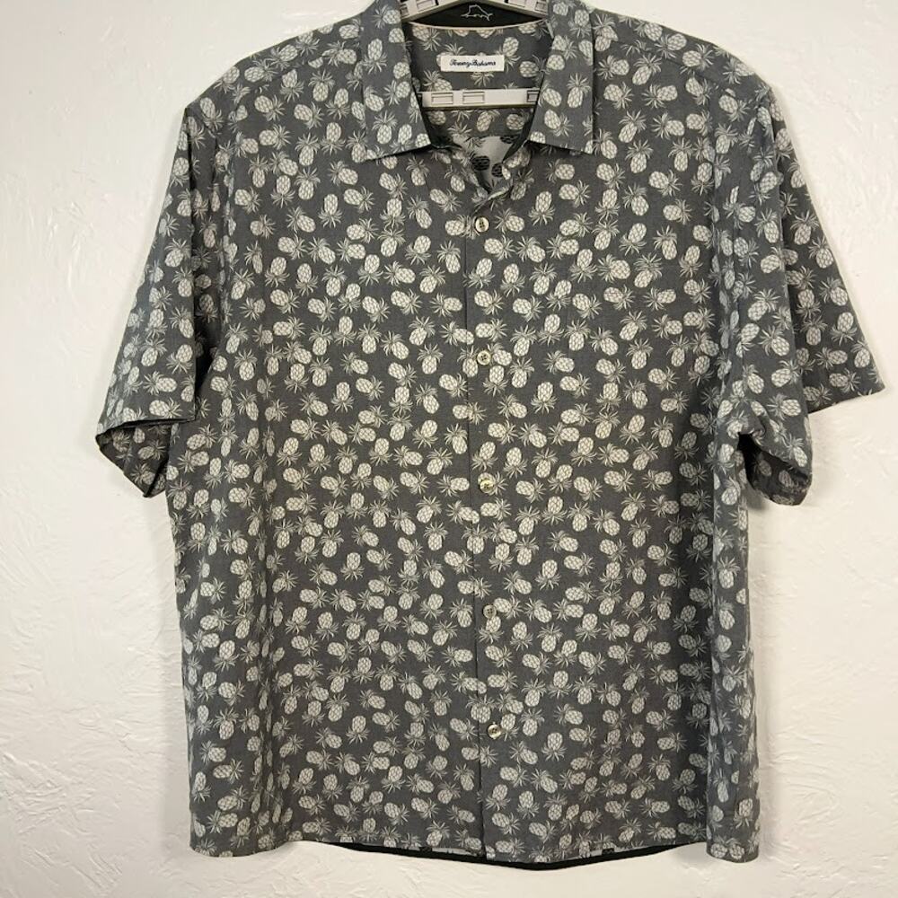 Tommy Bahama Positano Pineapples Camp Shirt 3XL Graphite Cotton Jacquard